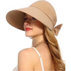 Sun Hats for Womens Wide Brim Visor UV Protection Hat for Beach Summer Packable Cap (One Size, Khaki)