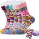 SISOSOCK 5 Pairs Fuzzy Soft Cozy Fluffy Socks for Women, Casual Thick Plush Comfy Sleep Socks, Warm Winter Gifts for Women