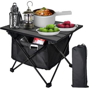 Foldable Camping Side Table, Ultralight Small Beach Aluminum, Portable Outdoor Table with Carry Bag and Storage for Picnic, Grill, Hiking, Fishing, Sand, Camping, Black