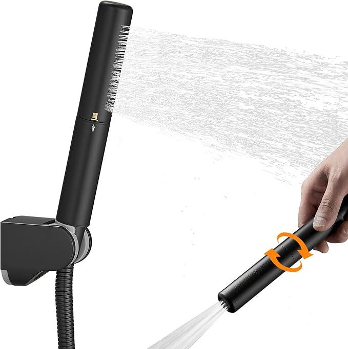 Black Brass 2 In 1 Function Handheld Shower Head Set High Pressure 7 Inch Shower Head High Flow Hand Shower Wand with 59 Inch Hose, Bracket, Matte Black Finish