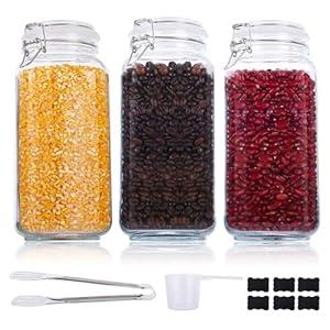 3 Pcs Glass Jars with Lids, 78oz 2300ml Glass Canisters with Airtight Lids, Air Tight Large Storage Jars, Sealed Square Mason Jars for Kitchen Food Storage Canning Cereal Cnady Flour Bean