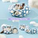 Lesure Cat Tunnel Bed for Indoor Cats - Cute Cat Donut Tunnel Toys for Small Large Cats with Washable Circle Cushion, Round Pet Peekaboo Cave Toy for Kitten/Puppy/Rabbit, Standard Cozy Clouds Blue