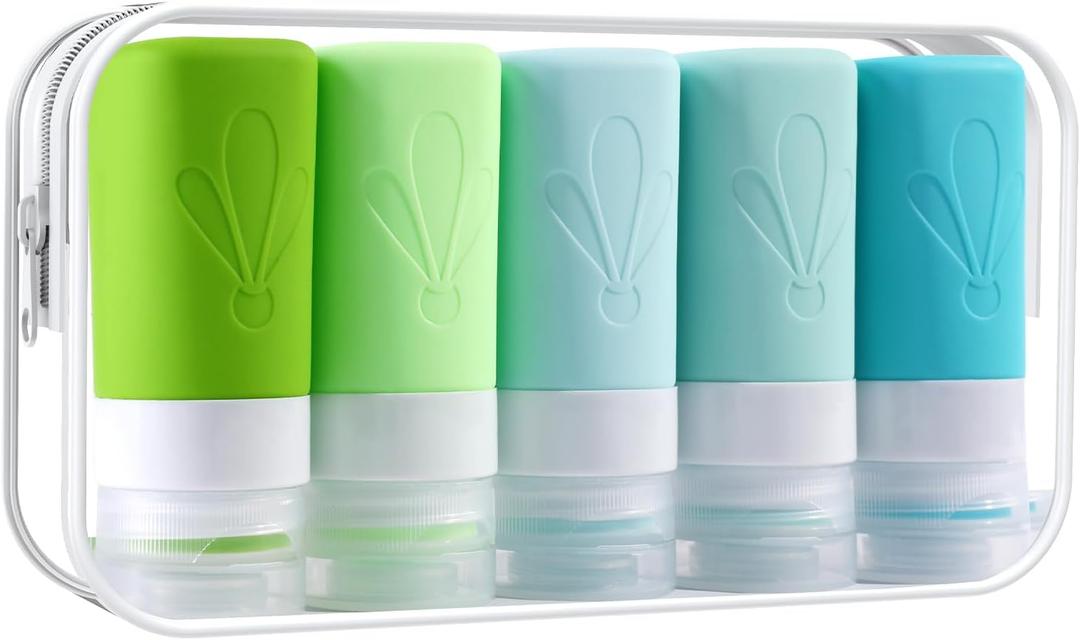 INSFIT Travel Bottles for Toiletries, TSA Approved 2oz Travel Size Containers, BPA Free Leak Proof Squeezable Silicone Tubes for Shampoo Conditioner Lotion Soap with Labels (Light Blue)