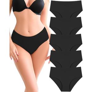 UNDER THE SEA Seamless Underwear for Women Plus Size Mid Rise Lingerie Brief Sexy No Show Panties Womens Cheeky 5 Pack (Medium)