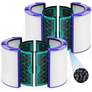 2 Pack TP04 Replacement Filter for Dyson TP04 HP04 DP04 TP05 DP05 Air Purifier Sealed Two Stage Pure Cool Fan Combi 360 Glass HEPA Filter & Activated Carbon Filter, #969048-01, Purple/Teal