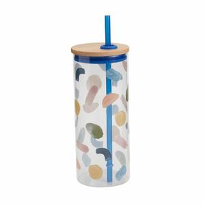 Multi-function Glass Cup with Lid Transparent Juice Tumbler with Straw for Cold Beverages for Home Cafes and Parties 20 oz
