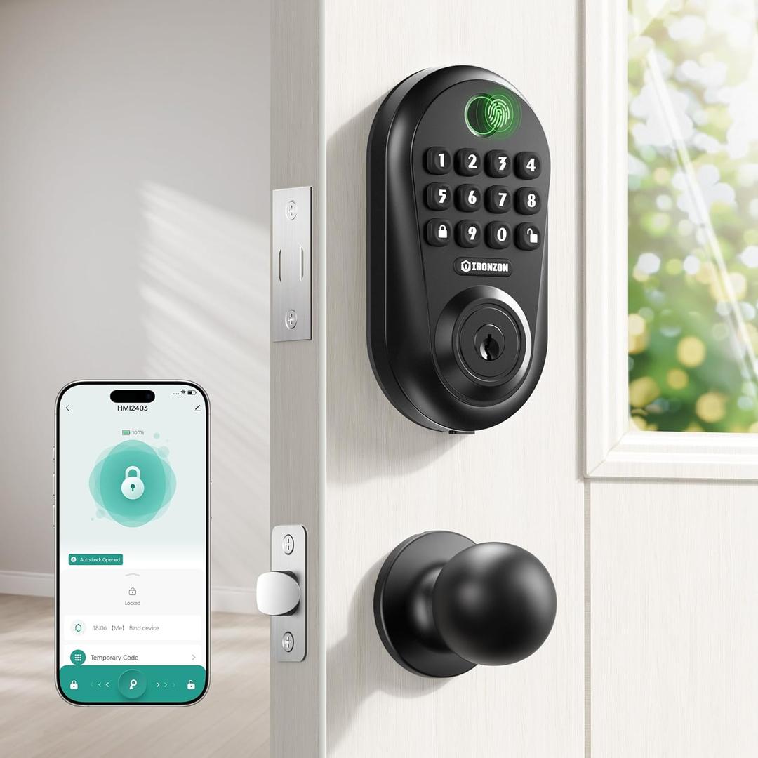 IRONZON Keyless Entry Door Lock Deadbolt with Knob Set Smart Door Knob with Keypad, Digital Auto-Locking Deadbolt, Easy Installation Electronic Entry Lock for Front Door
