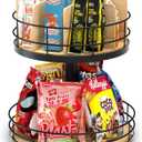 Snack Organizer - Versatile Snack Storage 2 Tier Lazy Susan with Convenient Grab-and-Go Design, Wood and Metal Snack Holder for Home, Office, Breakroom, 12.13" L x 12.13" W x 12.56" H