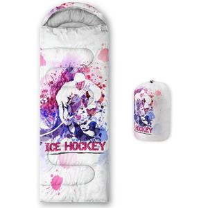 QOOMO Camping Sleeping Bags,3 Season Warm & Cool Weather,Lightweight,Waterproof Sleeping Bags for Adults & Kids,Traveling,and Outdoors,Camping Gear Equipment (Ice Hockey Player)