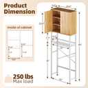 Kalrin Over The Toilet Storage Cabinet with Fluted Wave Doors and Adjustable Shelf, Wood Over Toilet Storage Rack with Drain Basket, Freestanding Bathroom Organizer for Balcony Laundry, Wood & White, 23.62 inches x 9.45 inches x 66.54 inches