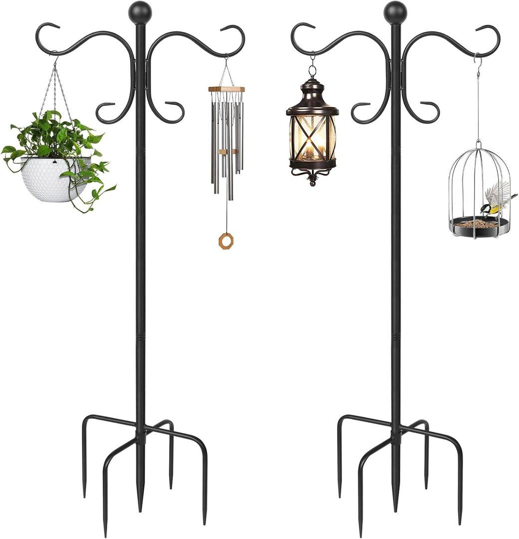 2 Pack 76 Inch Adjustable Double Shepherds Hooks for Outdoor Heavy Duty, Two Sided Garden Bird Feeder Pole for Hanging Plant Baskets, Solar Lights, Weddings Decor