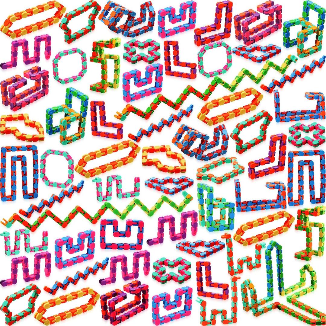 Sotiff 60 Packs Wacky Track Fidget Toy 24 Links Snap and Click Snake Fidget Toy Gift for Kids Adult Autism Stress Relief Therapy for Classroom Party Bag Filler Keep Mind Focused(Basic Color,48 Links)