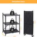 COKIHOM 3-Tier Folding Shelf, No Assembly Metal Shelving Unit with Wheels, Heavy Duty Folding Bookshelf, Space Saving Foldable Storage Shelf for Kitchen, Books, Pantry, Bathroom Organization