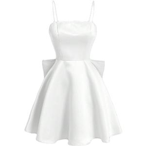 WDIRARA Women's Satin Bow Homecoming Dresses Spaghetti Strap Wedding Guest Gown Summer Mini Dress (Large)
