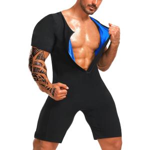 Sauna Suits for Men Sauna Sweat Shirt Heat Trapping Vest Full Body Shaper Workout Top with Shorts Exercise Fitness (Medium, Blue Lining)