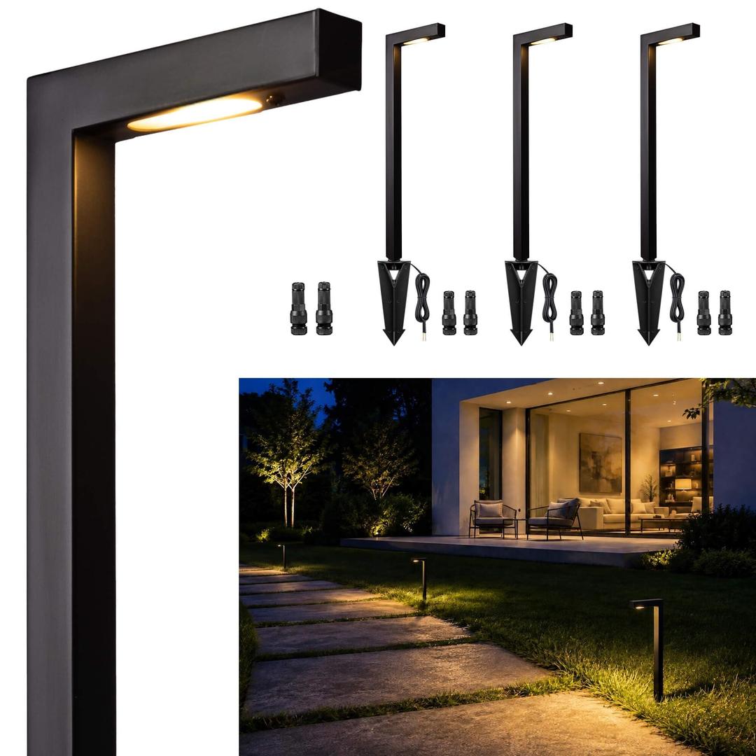 Gardenreet Solid Brass Low Voltage L-Shaped Path Light, Black, Wired,1Pack