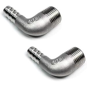 304 Stainless Steel Barbed Elbow Hose, 3/4" Barb Hose to 3/4" NPT Male 90 Degree Barbed Pipe Fitting for Home Brew (Pack of 2)