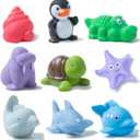 XY-WQ Bath Toys No Hole, for Infants& Toddlers, No Hole Bathtub Toys (Sea Animals, 9 Pcs with Mesh Bag)