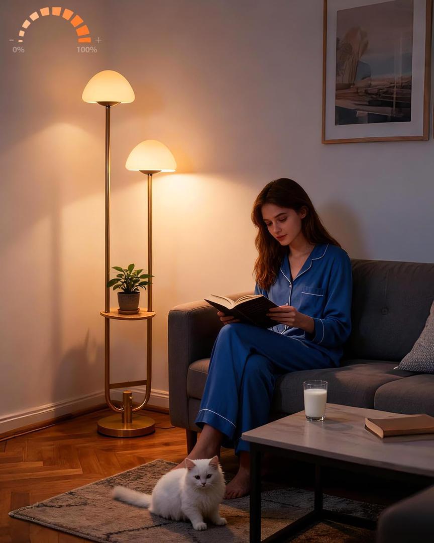 Lightdot 63IN Gold Dimmable Floor Lamp with Table Modern Mid Century Standing Lamps with Bulbs Included Unique Vintage Tall Floor Lamp with 5Lbs Heavy Base for Living Room/Sofa Beside/Corner Decor