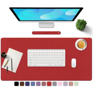TOWWI PU Leather Desk Pad with Suede Base, Multi-Color Non-Slip Mouse Pad, 36 x 17 Waterproof Desk Writing Mat, Large Desk Blotter Protector (Red)
