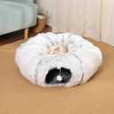 Cat Tunnel with Cat Bed for Indoor Cats, Soft Plush Peekaboo Cat Cave Donut Tunnel, Multifunctional Playground Toys Hideplace for Small Medium Large Kittens, Rabbit, Ferret (L)