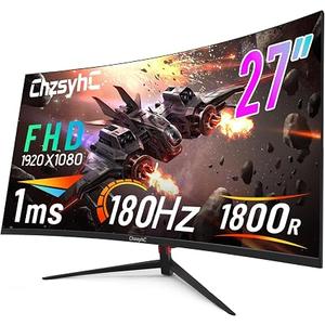 27 Inch Curved 180Hz Gaming Monitor, 1800R Curved Gaming Monitor, 1ms MPRT, FHD(19201080P), Freesync, HDMI2.0,DP1.4, VESA Mountable(DP&HDMI Cable Incl