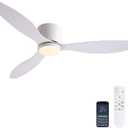 52 Inch Flush Mount Ceiling Fans with Lights and Remote Control, White Low Profile Ceiling Fan for Bedroom, Living Room,Office,Kitchen,Patios Indoor and Outdoor Use