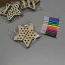 Honoson 36pcs Patriotic Crafts Set to Paint 24 Labor Day 3D Wood Stars Cutouts with 12 Colored Pens DIY Unfinished Slices Independence Day Party Decor Veterans Tray Cutout Ornament