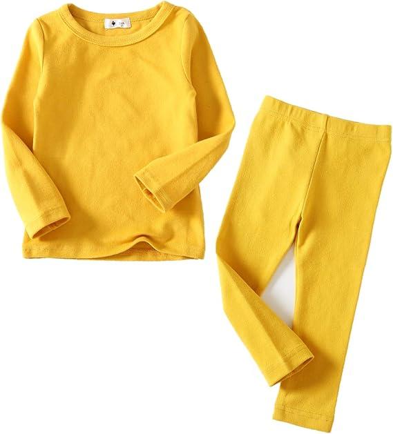 KISBINI Toddler Girls Boys Pajamas Basic Solid Color Cotton Sleepwear Soft Long Sleeve Pjs 2pcs Set