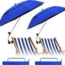2 Pack 42 Inch Double Canopy Beach Chair Umbrella with Clamp, UPF50+ Clip on Beach Umbrella with 360 Swiwel Arm & Adjustable Clip, Portable Sun Shade for Wheelchair, Stroller, Camping (Dark Blue)