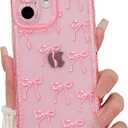 NITITOP Compatible with iPhone 16 Plus Case Cute Clear Pink Glitter Bow Knot Design Shiny Star Sparkle Bling Diamond Girls Women Soft TPU Shockproof Protective Phone Cover - Large Bow