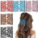 5 Pieces Stretchy Beaded Hair Accessories - Adjustable Elastic Clips, No Crease Pins for Curly Thick Wavy Hair Ponytails, Vintage Bun Makers for Women and Girls (Black,Red,Brown,Pink,Blue)