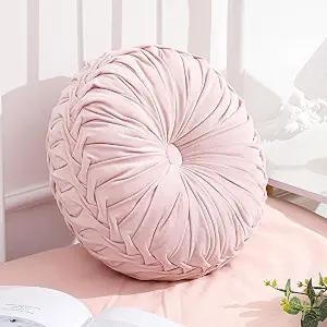 Drydiet 1 Pcs Round Throw Pillows Decorative Pleated Throw Pillows 15'' Diameter Accent Pumpkin Boho Chair Cushion for Couch Sofa Home Decoration (Pink)
