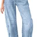 Haloumoning Girls Wide Leg Barrel Jeans Kids Fashion Elastic Waist Baggy Denim Pants with Pockets 13-14 Years (Sky Blue)