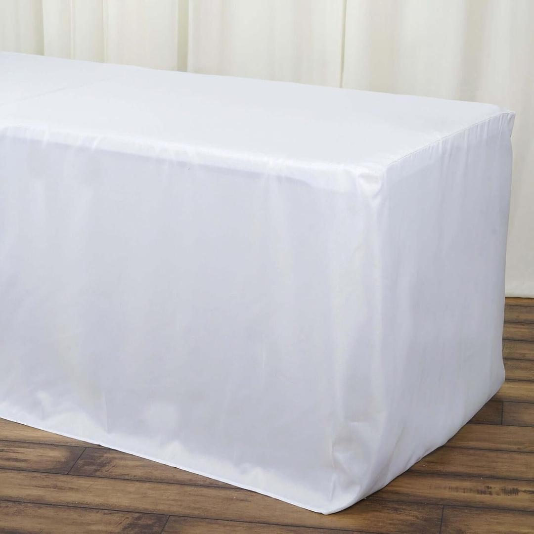 Efavormart 6FT Fitted White Polyester Table Cover Commercial Grade Wedding Banquet Event Tablecloth for Event Tradeshow Use