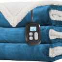 LaffyLo Electric Heated Blanket Twin Size 62 x 84, Fast Heating Blanket, Dual-Sided Flannel Sherpa, 10 Heat Settings, 1-12 Hour Auto Off, Machine Washable, Lake Blue