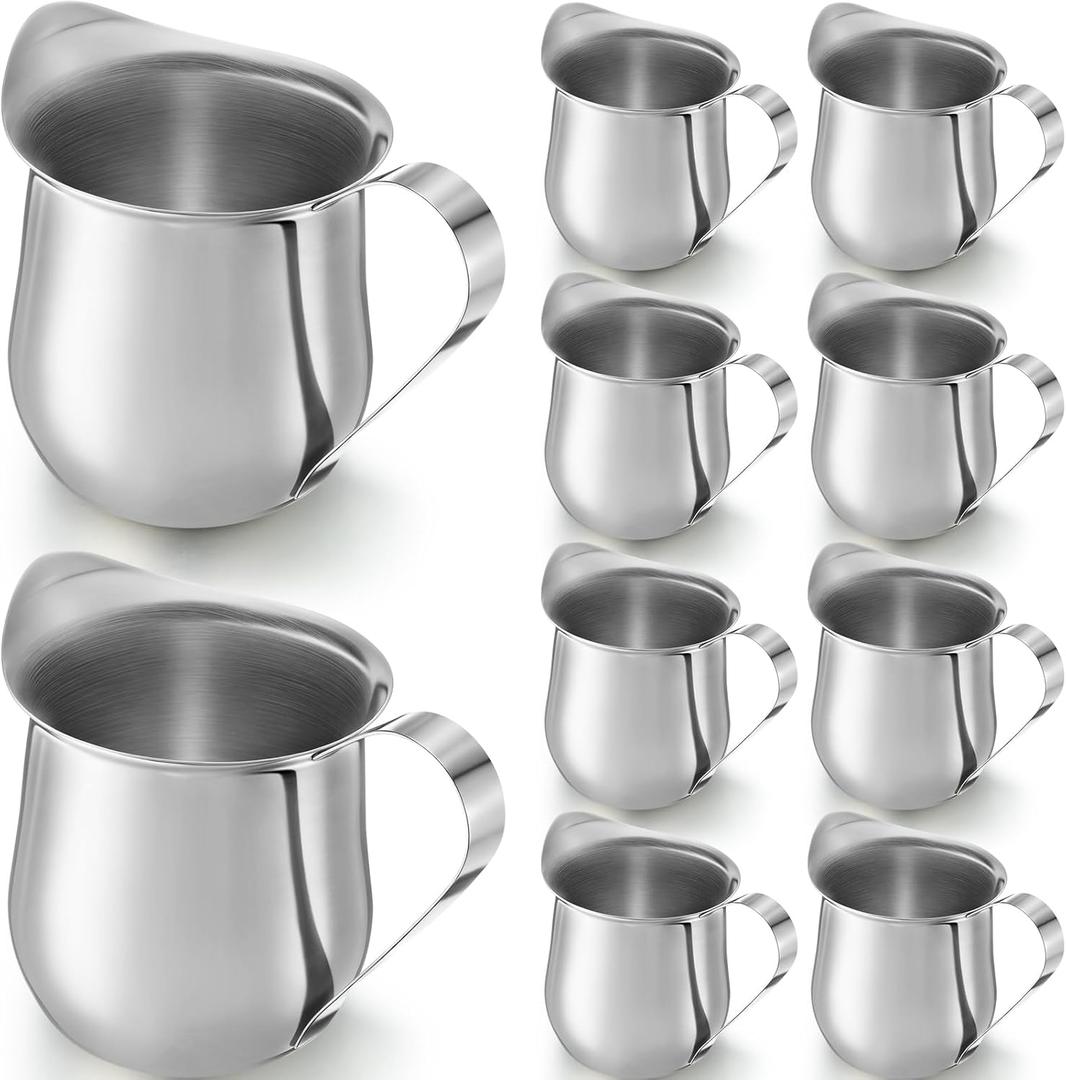 Honeydak 10 Pieces 5oz Stainless Steel Bell Creamers Pitcher Mini Cup Container Espresso Shot Frothing for Serving Milk Coffee Cream for Restaurant Cafes Home