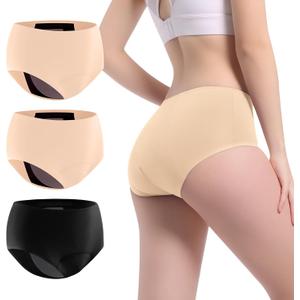 Incontinence Underwear for Women Washable Leak Proof for Women 5oz High Absorbent Womens Incontinence Panties for Bladder Leakage Protective Panties 3pk-L (Black/Beige/Beige)