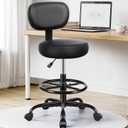 Brick Attic Drafting Chair with Backrest Adjustable Foot Rest Rolling Stool with Wheels, PU Leather Swivel Stool for Office Spa Studio Lab Counter Salon Home Work Bar Kitchen Shop(Black)