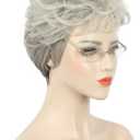 karlery Old Lady Short Curly Grey Wig with Bangs Natural Looking Daily Halloween Cosplay Party Wig