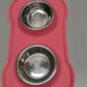 AsFrost Dog Food Bowls Stainless Steel Pet Bowls & Dog Water Bowls with No-Spill and Non-Skid, Feeder Bowls with Dog Bowl Mat for Dogs Cats and Pets-Pink, 24 0z in Total (1 Cup/12 oz each)