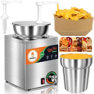 Original 4QT Nacho Cheese Dispenser Warmer, Food-Grade Stainless Steel Cheese Warmer with 2 Pump, Commercial Smart Nacho Cheese Machine for Parties, Catering and Events (Includes Tags & Trays)