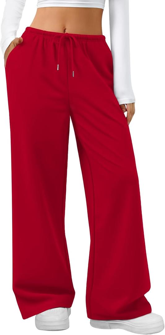 Sweatpants Women Baggy Wide Leg Lounge Casual Pajama Sweat Pants (Small, Red)