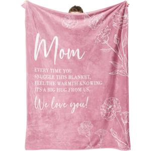 GiltGlimmer Gifts for Mom, Mom Birthday Gifts Blanket, Moms Gift for Women from Daughter Son, We Love You Present for Mother Mommy Christmas Mothers Day 60" x 50", Pink