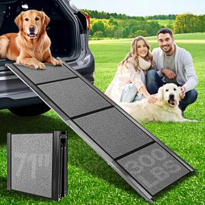 Dog Ramps for Large Pets, 71" Extra Long & 20" Extra Wide Foldable Aluminum Dog Ramp for Car, Support Up to 300LBS, Portable Non-Slip Rug Surface Pet Ramps for SUV, Truck, Van, Stairs, Bed, Couch