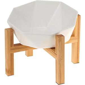 Ceramic Tilted Raised Cat Bowl - Elevated Food Bowl for Indoor Cats & Small Dogs - Shallow Wide Whisker-Friendly Design - Pet Dish Suitable for Feeding Dry, Wet, Treats & Canned Food - White