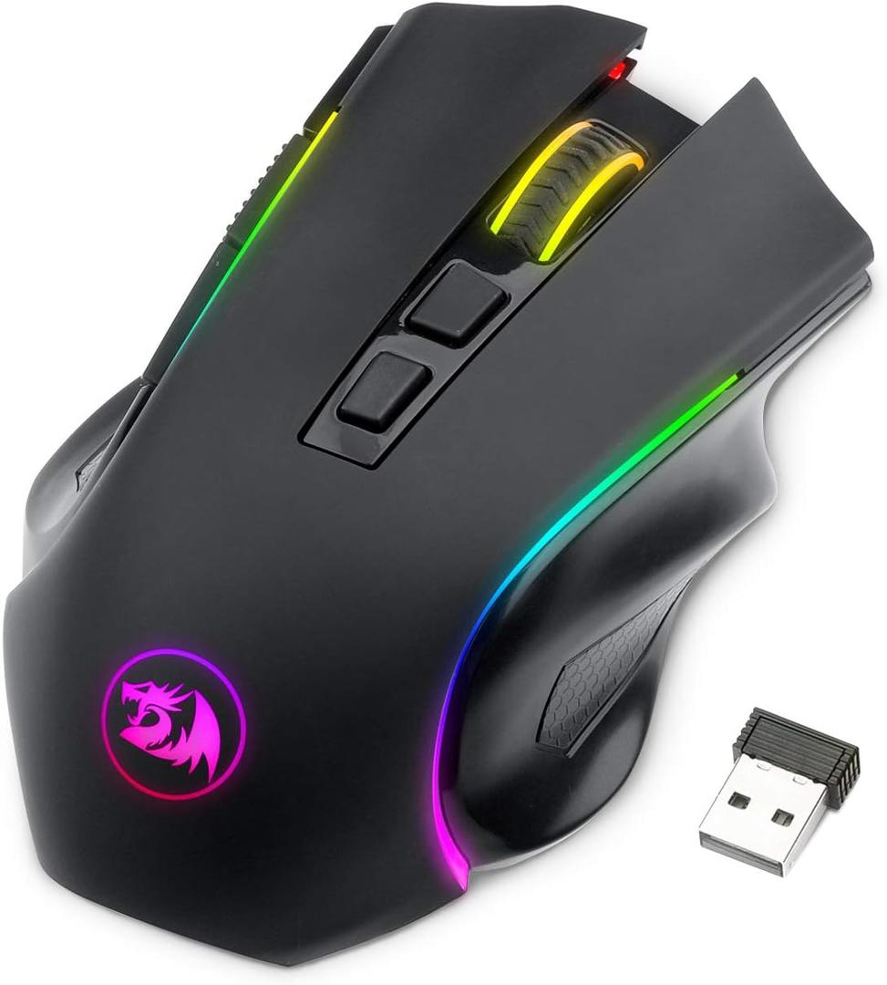 Redragon M602 Griffin RGB Gaming Mouse, RGB Spectrum Backlit Ergonomic Mouse with 7 Programmable Backlight Modes up to 8000 DPI for Windows PC Gamers (Black, Wireless)