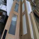 JUBEST Bifold Glass Barn Door, 24Inch Bi Fold Sliding Barn Door Kit with Hardware Include, 3-Panel Glass Barn Door Slab, Solid Wood Barn Door with MDF & Water-Proof PVC Surface, Brown