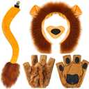 5 PCS Funny Lion Headband, Soft Lion Ears and Tail Set-Lion Headband Nose Tail Paw Gloves, for Adults and Kids, Cosplay, Party, Halloween Costume Accessories Yellow