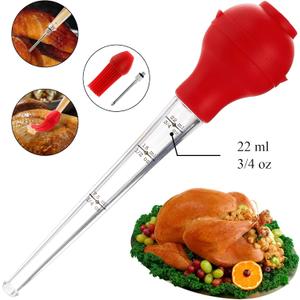 TOPZEA Turkey Baster for Cooking & Basting, Food Grade Baster Syringe Set Including Detachable Round Silicone Bulb, Barbecue Basting Brush, Meat Marinade Injector Needles, Cleaning Brushes